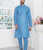 Men's blue embroidered kurta pajama