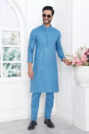 Men's blue embroidered kurta pajama