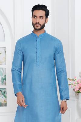 Men's blue embroidered kurta pajama 3