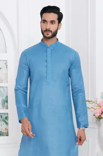Men's blue embroidered kurta pajama