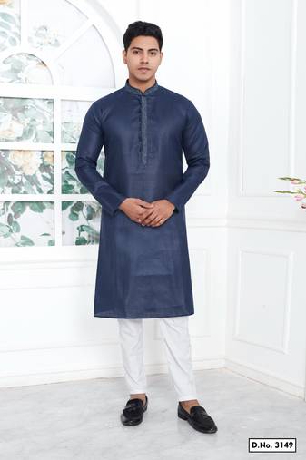 Men's blue embroidered kurta pajama
