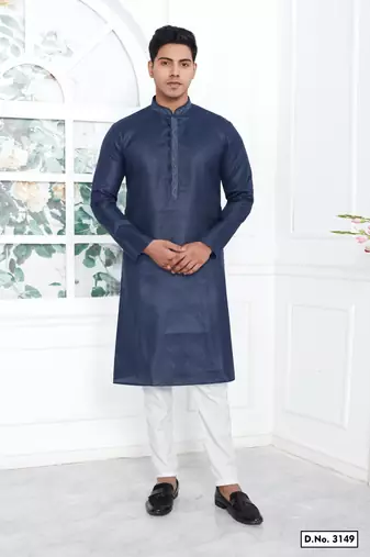 Men's blue embroidered kurta pajama