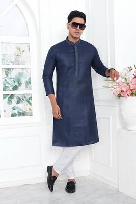 Men's blue embroidered kurta pajama 2