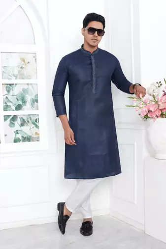 Men's blue embroidered kurta pajama