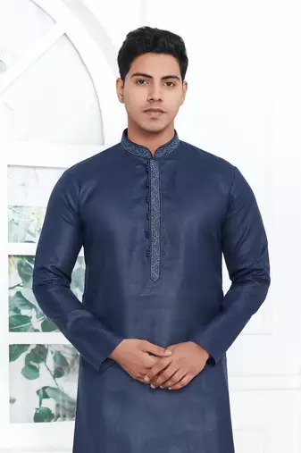 Men's blue embroidered kurta pajama