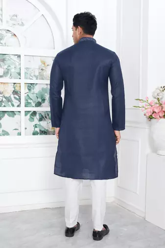 Men's blue embroidered kurta pajama