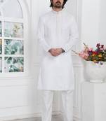 Men's off white embroidered kurta pajama