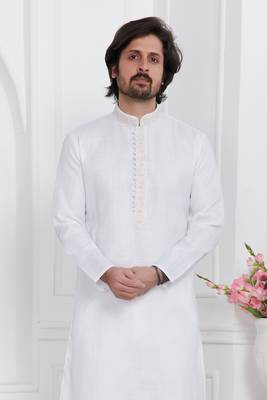 Men's off white embroidered kurta pajama 3
