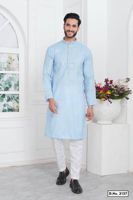 Men's sky blue embroidered kurta pajama 1