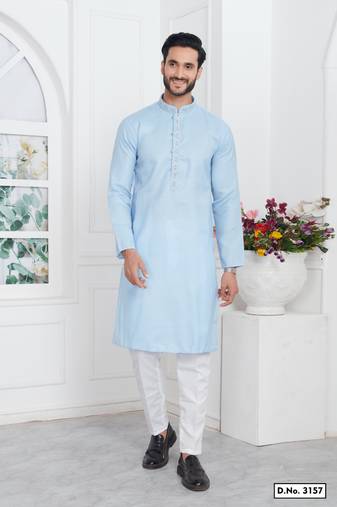 Men's sky blue embroidered kurta pajama