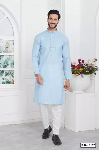 Men's sky blue embroidered kurta pajama
