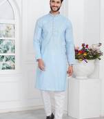 Men's sky blue embroidered kurta pajama