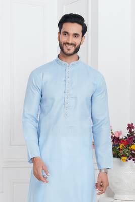 Men's sky blue embroidered kurta pajama 3