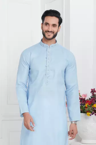 Men's sky blue embroidered kurta pajama
