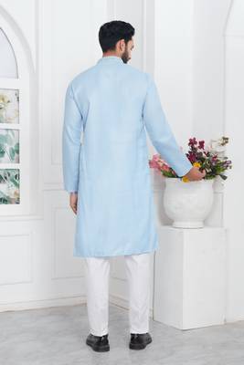 Men's sky blue embroidered kurta pajama 4