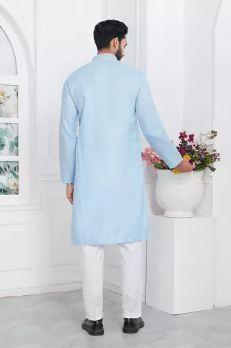 Men's sky blue embroidered kurta pajama