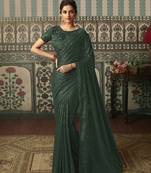 Green Embroidered Designer Georgette Sequin Saree With Blouse Fabric Of Satin And Net