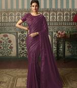 Wine Embroidered Designer Georgette Sequin Saree With Blouse Fabric Of Satin And Net