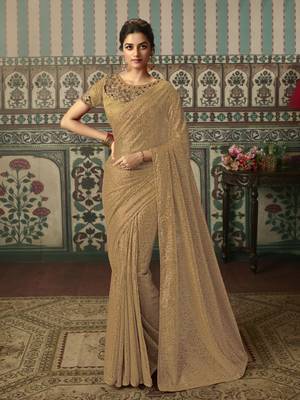 Golden Designer Embroidered Georgette Sequin Saree With Blouse Fabric Of Satin And Net 1