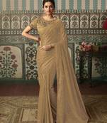 Golden Designer Embroidered Georgette Sequin Saree With Blouse Fabric Of Satin And Net