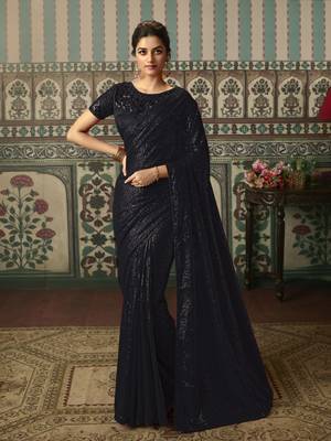 Black Designer Embroidered Georgette Sequin Saree With Blouse Fabric Of Satin And Net 1