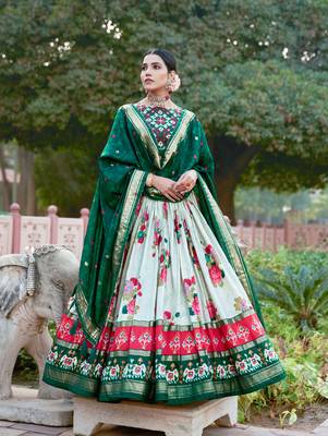 Women's Tussar Silk With Patola Print Foil Work Lehenga Choli  1