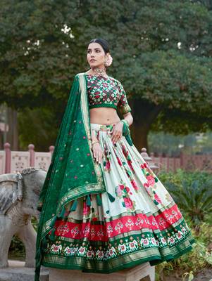 Women's Tussar Silk With Patola Print Foil Work Lehenga Choli  3