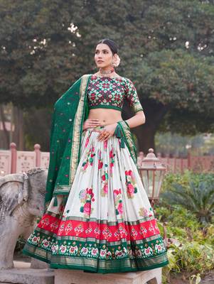 Women's Tussar Silk With Patola Print Foil Work Lehenga Choli  4