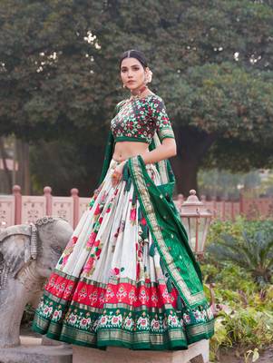Women's Tussar Silk With Patola Print Foil Work Lehenga Choli  5