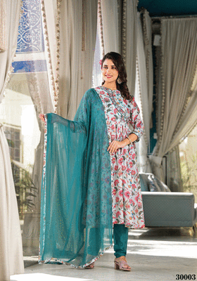 Designer stylish mid night blue rubi silk stitched suit with dupatta 1
