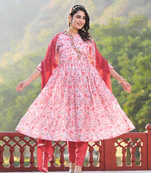 Designer stylish light pink rubi silk stitched suit with dupatta