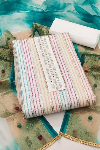 Cream Glass Cotton Unstitched Dress Material
