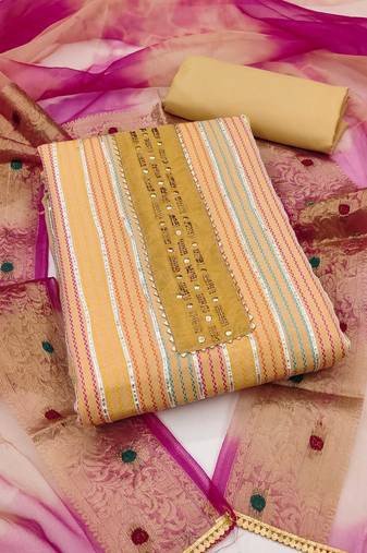 Beige Glass Cotton Unstitched Dress Material
