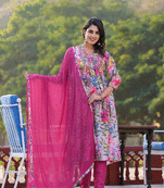 Designer stylish pink slim georgatte stitched suit with dupatta