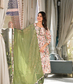 Designer stylish cream slim georgatte stitched suit with dupatta