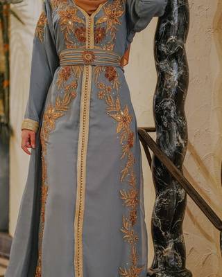Dove Gray Georgette Zari and Stone Work Wedding Kaftan 1