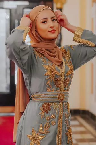 Dove Gray Georgette Zari and Stone Work Wedding Kaftan