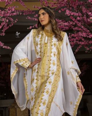 White Handcrafted Zari work Stitched Georgette Kaftan Party Dress 2