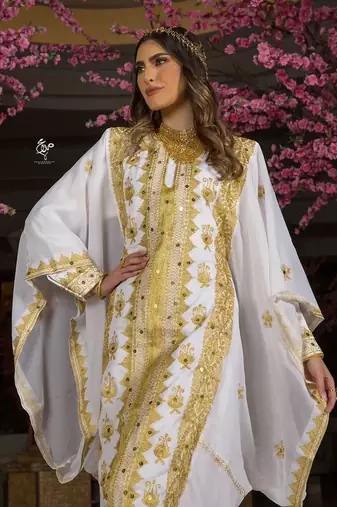 White Handcrafted Zari work Stitched Georgette Kaftan Party Dress