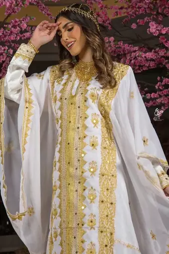 White Handcrafted Zari work Stitched Georgette Kaftan Party Dress