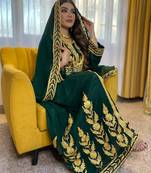 Emerald Green Georgette Heavy Gold Aari Work Wedding Kaftan