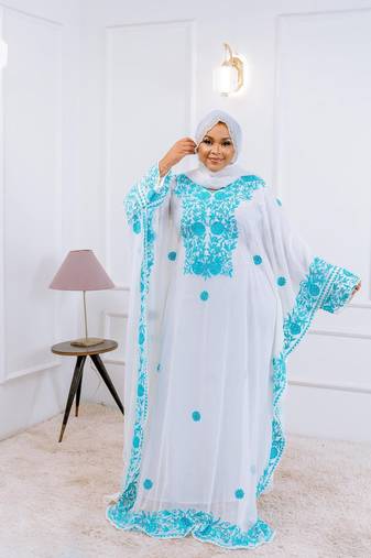 White Handcrafted Zari work Stitched Georgette Kaftan Party Dress