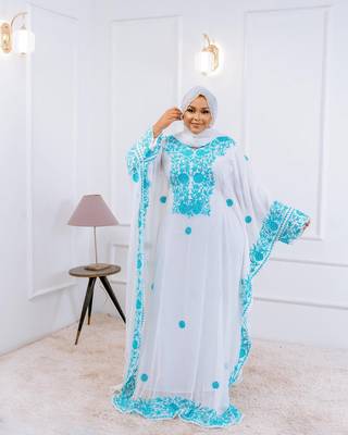 White Handcrafted Zari work Stitched Georgette Kaftan Party Dress 1