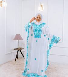 White Handcrafted Zari work Stitched Georgette Kaftan Party Dress