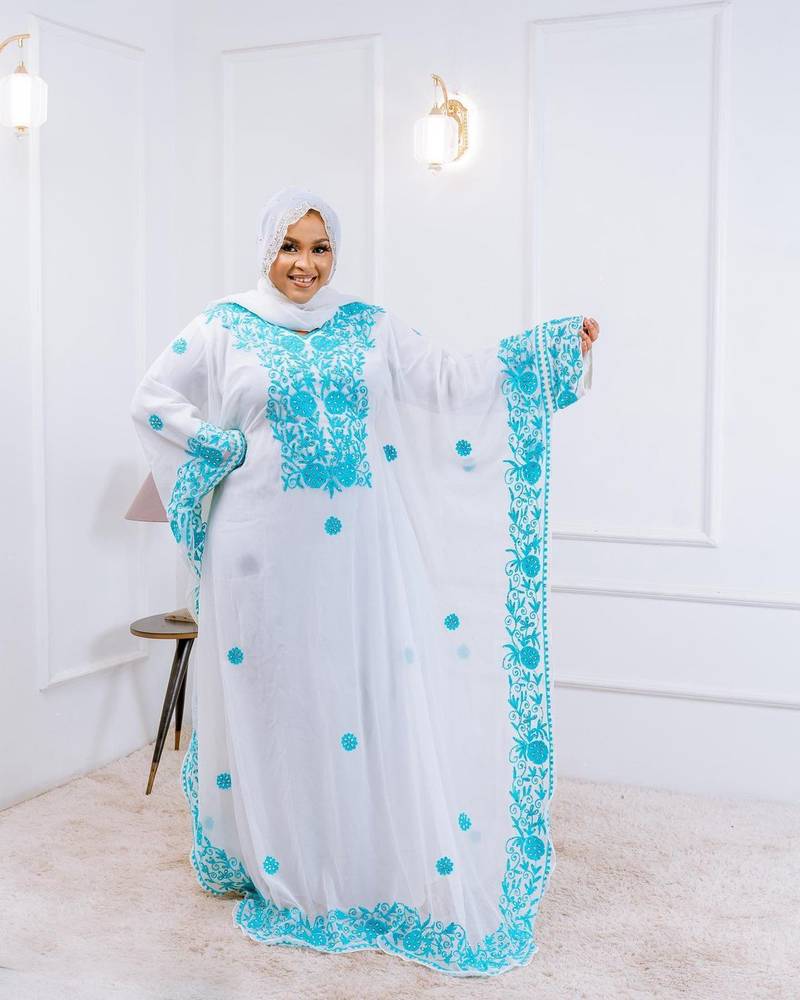 White Handcrafted Zari work Stitched Georgette Kaftan Party Dress