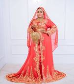 Red Handcrafted Zari work Stitched Georgette Kaftan Party Dress