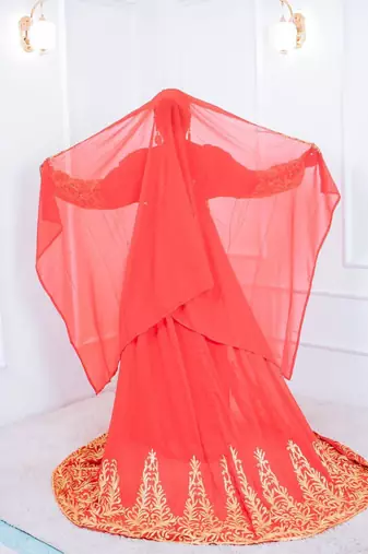 Red Handcrafted Zari work Stitched Georgette Kaftan Party Dress
