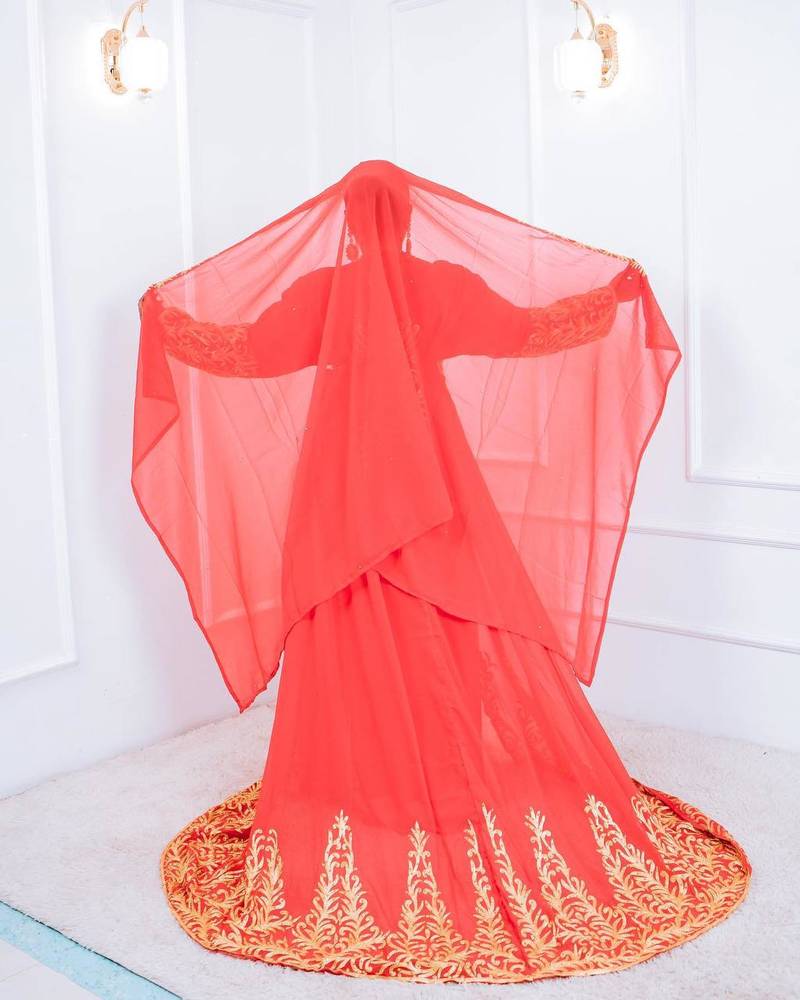 Red Handcrafted Zari work Stitched Georgette Kaftan Party Dress