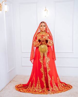 Red Handcrafted Zari work Stitched Georgette Kaftan Party Dress 3