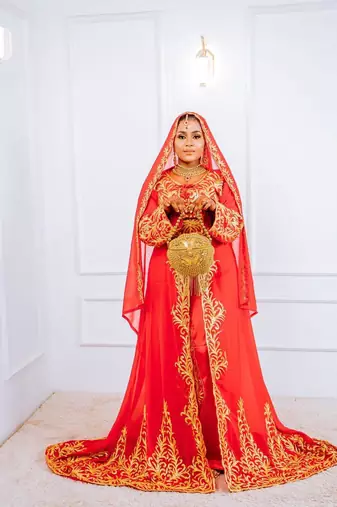 Red Handcrafted Zari work Stitched Georgette Kaftan Party Dress